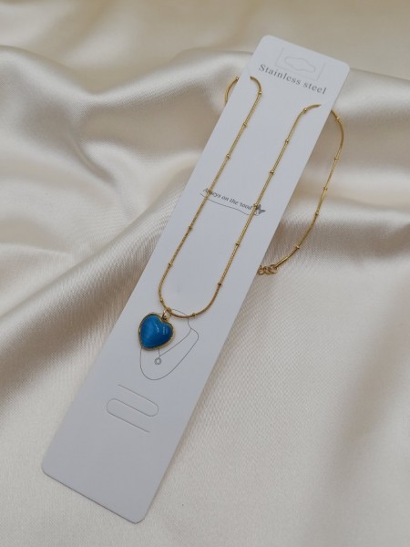 Kedi Gözü mavi kalp kolye Kedi Gözü mavi kalp kolye