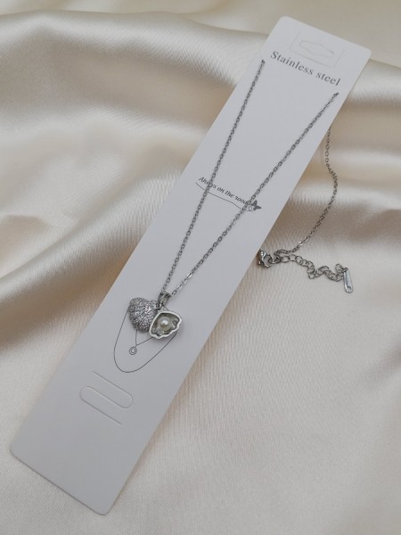 316L Çelik Gümüş İncili İstiridye Kolye  316L Çelik Gümüş İncili İstiridye Kolye