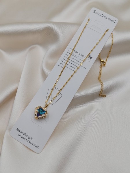 Mavi Taşlı Kalp Kolye Mavi Taşlı Kalp Kolye